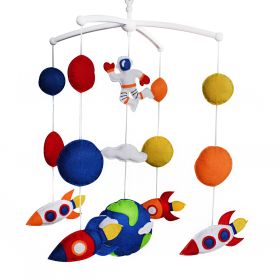 Blue Red Universe Earth Baby Crib Bell Handmade Musical Mobile Baby Shower Gift Nursery Decor for Boys; Space and Rocket