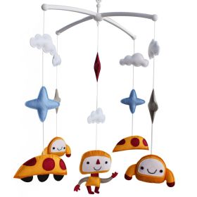 Baby Crib Musical Mobile Hanging Nursery Room Decor Newborn Bedding Crib for Boys; Cute Orange Alien and UFO