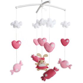 Infant Room Hanging Decor Baby Crib Mobile Nursery Decor Baby Mobile for Girls; Pink Heart Candy and Rabbit