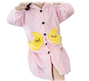 Girls Pink Moon Soft Flannel Hooded Bathrobe for Beach Bath Homewear