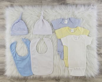 7 Pc Layette Baby Clothes Set (Color: Blue/White/Yellow, size: Newborn)