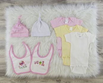 7 Pc Layette Baby Clothes Set (Color: Pink/Yellow/White, size: small)