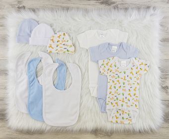 9 Pc Layette Baby Clothes Set (Color: White/Blue, size: small)