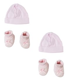 Preemie Cap and Bootie - 4 pc Set (Color: pink, size: Preemie)