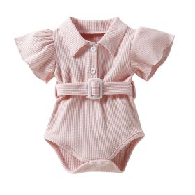 Baby One Piece Belt Romper (Option: Pink-70cm)