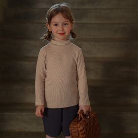 Girls' Half Turtleneck Base Long Sleeve T-shirt (Option: Apricot ash-80cm)