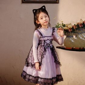 Girls Purple Long Sleeve Dress (Option: Purple-140cm)