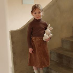 Girls' Half Turtleneck Base Long Sleeve T-shirt (Option: Coffee Color-110cm)