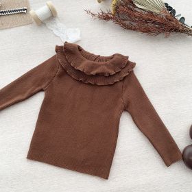 Girls' Lotus Leaf Bottoming Sweater Sunken Stripe High Elastic Sweater (Option: Brown-73CM)