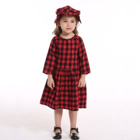 Christmas Sisters And Brothers Autumn Plaid Shirt Long Sleeve Bib Two Piece Set (Option: Female plaid suit-130cm)