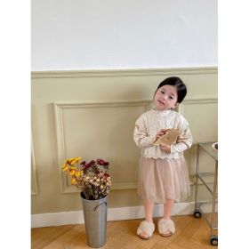 Autumn And Winter New Korean Style Girls' Ribbon Knitted Vest (Option: Apricot-80cm)