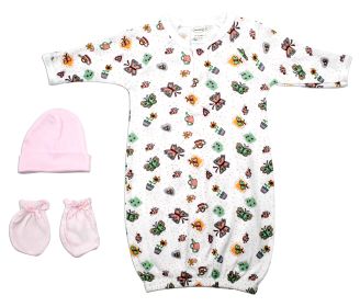 Girls 3 Piece Layette Set (Color: White/Pink, size: Newborn)