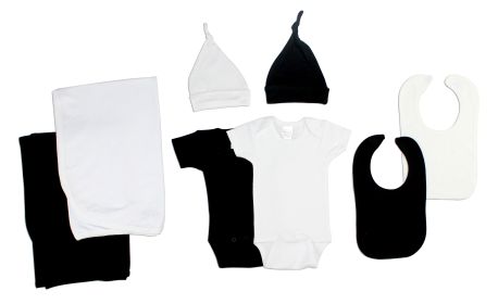 Black and White 8 Piece Layette Set (Color: White/Black, size: small)