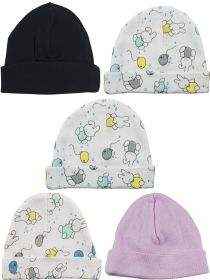 Girls Baby Cap (Pack of 5) (Color: Pink/Black/Print, size: One Size)