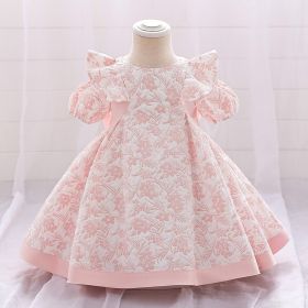 Girls' Fashion Bowknot Embroidered Dress (Option: Dried Shrimp Powder-80cm)