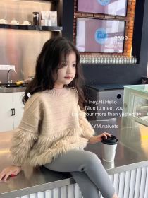 Girl's Sweater Top Thickened Pullover (Option: Milk Tea-110cm)