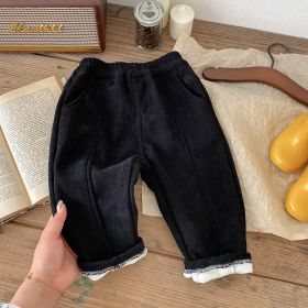 Children Leisure Corduroy Fleece Padded Pants (Option: Black-90)