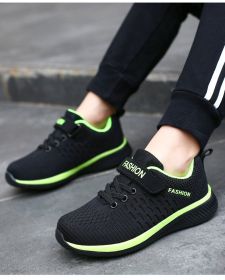 Fashion Children Sneakers Big Kids Size Casual Shoes Summer Breathable Soft Light Running Boy Girl Outdoor Non-slip Sport Tennis (Color: Black Green, size: 38)