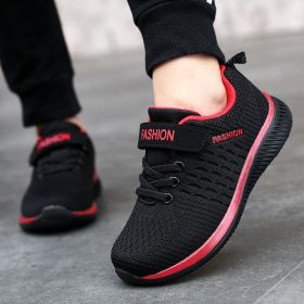 Fashion Children Sneakers Big Kids Size Casual Shoes Summer Breathable Soft Light Running Boy Girl Outdoor Non-slip Sport Tennis (Color: Black red, size: 36)