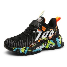 Sneakers Boys Soft Breathable Running Fashion Unisex Outdoor Kids Casual Shoes Mesh Chaussure Enfant Spring Summer Autumn Winter (Color: Black orange, size: 34)