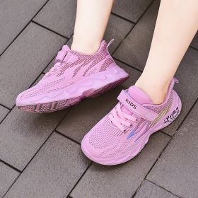 Kids Flying Woven Mesh Casual Shoes Sneakers Student Spring Summer Autumn New Fashion Boy Girl Light Breathable Middle Big Child (Color: pink, size: 37)