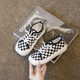 Children Casual Canvas Shoes 26-37 Big Kids Spring Summer Autumn New Boy Girl Sneakers Square Toe Lace Up Comfortable Breathable (Color: black white plaid, size: 31)