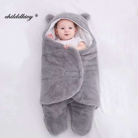 Soft Newborn Baby Wrap Blankets Baby Sleeping Bag Envelope For Newborn Sleepsack Cotton thicken Cocoon for baby 0-9 Months (Color: gray-Flannel, size: 6M)