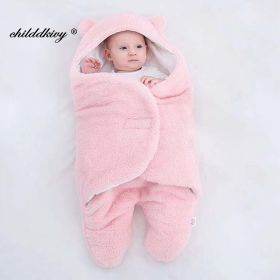 Soft Newborn Baby Wrap Blankets Baby Sleeping Bag Envelope For Newborn Sleepsack Cotton thicken Cocoon for baby 0-9 Months (Color: pink-Flannel, size: 6M)