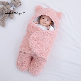 Soft Newborn Baby Wrap Blankets Baby Sleeping Bag Envelope For Newborn Sleepsack Cotton thicken Cocoon for baby 0-9 Months (Color: pink-Fleece, size: 6M)