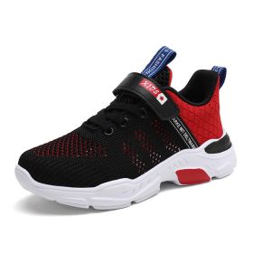 Kids Running Sports Shoes Girls Boys Chunky Sneakers Children Breathable Lightweight Casual Walking Footwear Basketball Trainers (Color: Black red, size: 29)