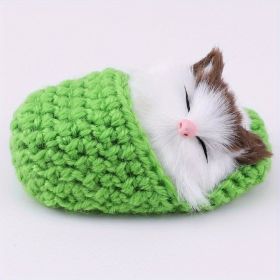 Kawaii Simulation Sleeping Kittens Kawaii Plush Cat Doll Toy For Kids Birthday Gift (Color: Green)