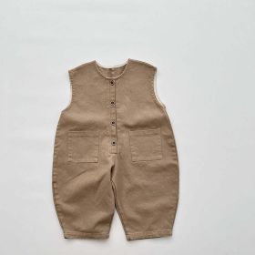 Baby Solid Color Sleeveless Unisex Overall (Color: Khaki, Size/Age: 90 (12-24M))