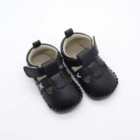 Baby Solid Color Soft Leather Toddler Shoes Sandals In Summer (Color: Black, Size/Age: Insole Length 11.00 cm)