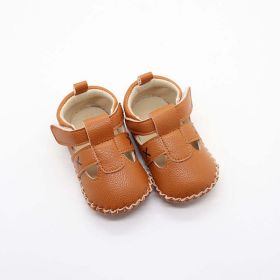 Baby Solid Color Soft Leather Toddler Shoes Sandals In Summer (Color: Khaki, Size/Age: Insole Length 11.00 cm)