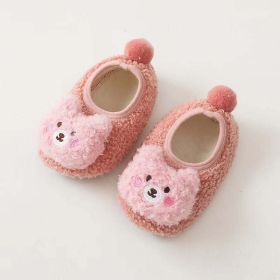 Baby 3D Cartoon Bear Patched Pattern Non-Slip Warm Shoes (Color: pink, Size/Age: Insole Length 13.00 cm)