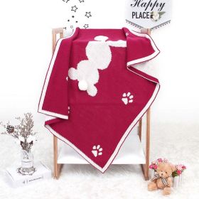 Baby Cartoon Rabbit & Footprints Embroidered Graphic 3D Tail Blanket (Color: Coffee)