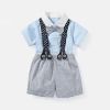 Baby Boy Solid Color Single Breasted Design Onesies With Bow Tie Combo Striped Overalls Shorts Sets