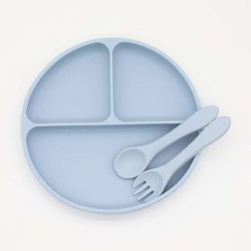 Baby Silicone Round Sucker Compartment Dinner Plate With Spoon Fork Sets (Size/Age: Average Size (0-8Y))