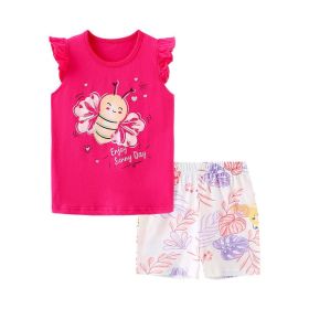 Baby Girl Floral Pattern Crewneck T-Shirt Summer Clothing Sets (Color: pink, Size/Age: 120 (5-7Y))