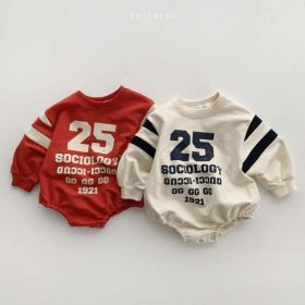 Baby Slogan Print Pattern Long Sleeve Cotton Bodysuit (Color: Red, Size/Age: 100 (2-3Y))