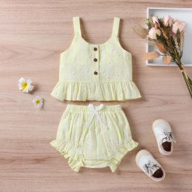 Baby Girl Floral Print Ruffle Hem Design Tops Combo Shorts Sets (Color: yellow, Size/Age: 110 (3-5Y))