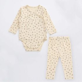 Baby Floral Print Pattern Side Buckle Design Cute Thin Style Air Conditional Clothes Sets (Color: Apricot, Size/Age: 80 (9-12M))