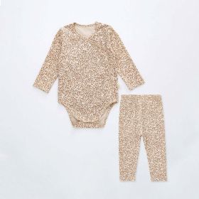 Baby Floral Print Pattern Side Buckle Design Cute Thin Style Air Conditional Clothes Sets (Color: Coffee, Size/Age: 90 (12-24M))