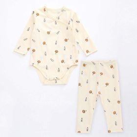 Baby Floral Print Pattern Side Buckle Design Cute Thin Style Air Conditional Clothes Sets (Color: Orange, Size/Age: 80 (9-12M))