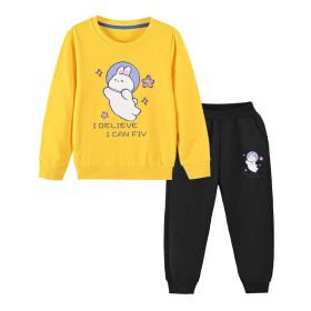 Baby Girl Cute Bunny Graphic Hoodie Combo Loose Trousers Soft Cotton Sets - 2 (Color: yellow, Size/Age: 140 (8-10Y))