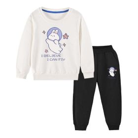 Baby Girl Cute Bunny Graphic Hoodie Combo Loose Trousers Soft Cotton Sets - 2 (Color: White, Size/Age: 120 (5-7Y))