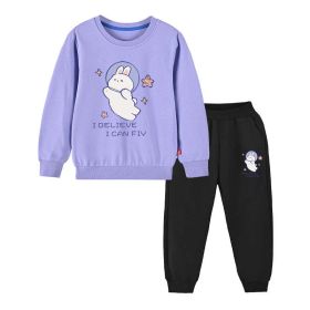 Baby Girl Cute Bunny Graphic Hoodie Combo Loose Trousers Soft Cotton Sets - 2 (Color: Purple, Size/Age: 100 (2-3Y))