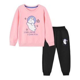 Baby Girl Cute Bunny Graphic Hoodie Combo Loose Trousers Soft Cotton Sets - 2 (Color: pink, Size/Age: 100 (2-3Y))