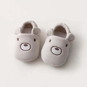 Baby Cartoon Animal Embroidered Graphic Cotton Filling Design Warm Toddle Shoes (Color: Beige, Size/Age: Insole Length 12.00 cm)