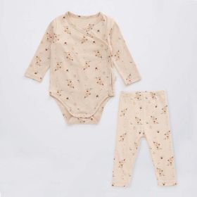 Baby Floral Print Pattern Side Buckle Design Cute Thin Style Air Conditional Clothes Sets (Color: Green, Size/Age: 80 (9-12M))